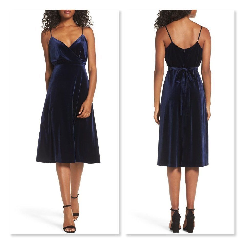 Ali & Jay Sleeveless Velvet Faux Wrap Midi Dress